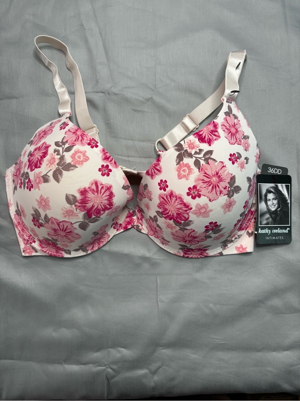 kathy ireland Pink and Gray Floral T-Shirt Bra